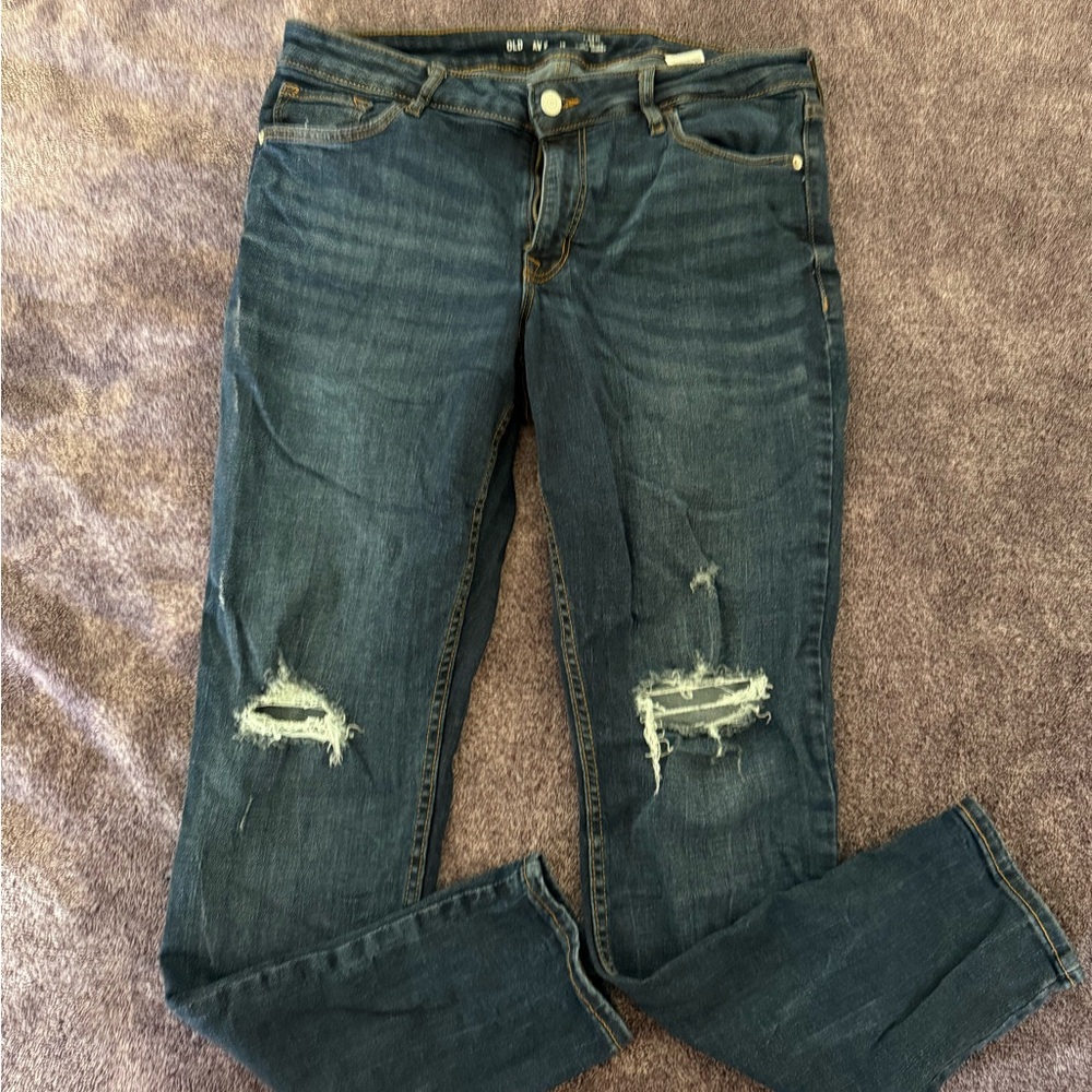 Old Navy Dark Blue Distressed Skinny Jeans